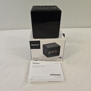 Sony ICF-C1 Desktop Alarm Clock AM FM Radio Black Automatic Set UP With Box
